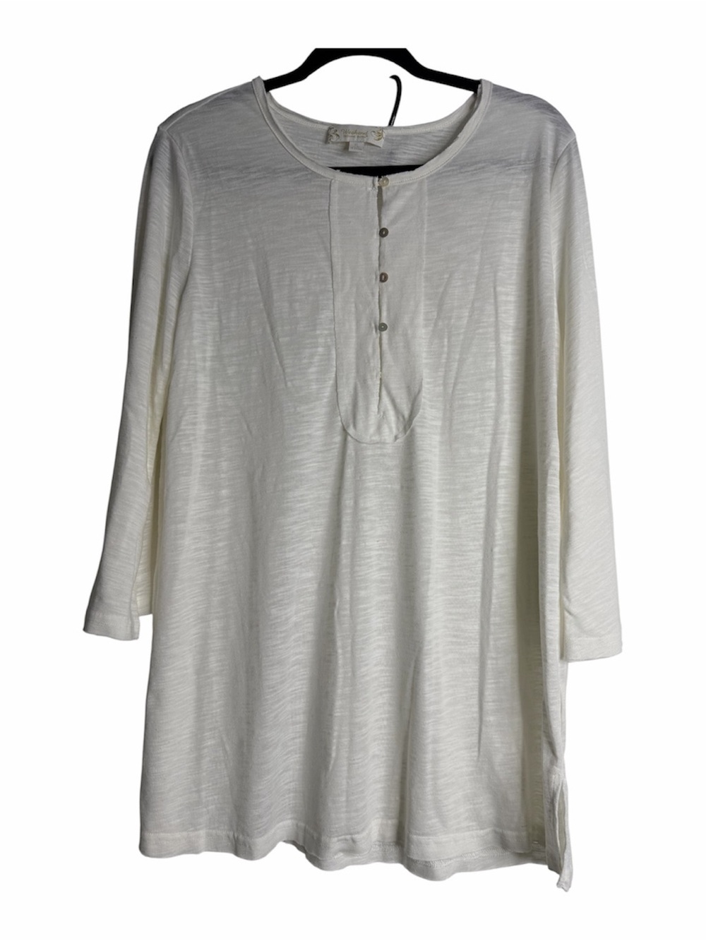 Suzanne Betro White Textured Tunic Top Button Detail Relaxed Fit Summer Beach